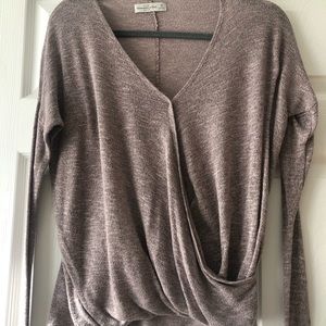Abercrombie Criss Cross Beige Long Sleeve Top